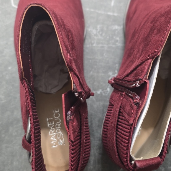 Market & Spruce Women's Burgundy Ankle Bootie Boots Wedge Suede Zipper - Picture 8 of 8